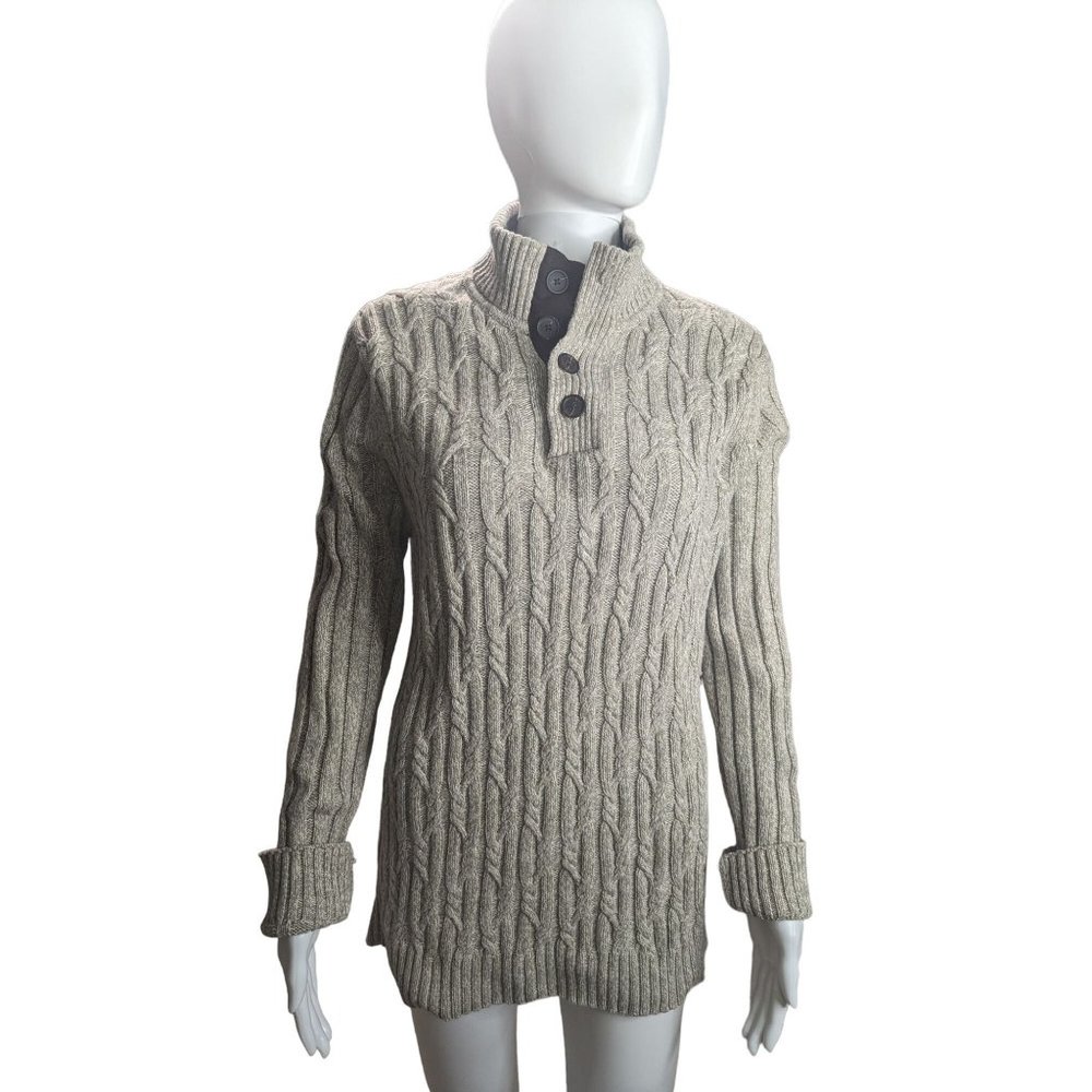 Tasso Elba Mock Neck Buttoned Neckline 100% Cotton Cable knit sweater sz M